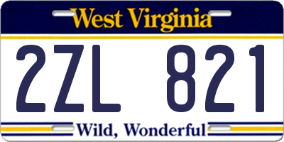 WV license plate 2ZL821