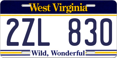 WV license plate 2ZL830