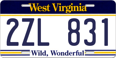 WV license plate 2ZL831