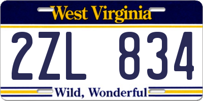 WV license plate 2ZL834