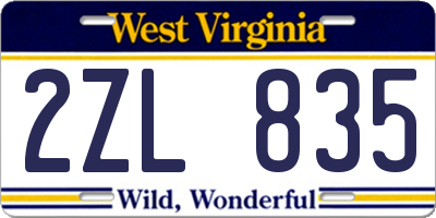 WV license plate 2ZL835