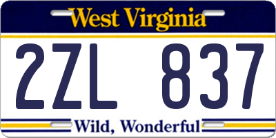 WV license plate 2ZL837