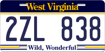 WV license plate 2ZL838
