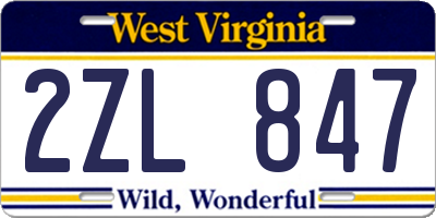 WV license plate 2ZL847