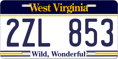 WV license plate 2ZL853