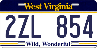 WV license plate 2ZL854