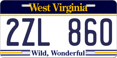 WV license plate 2ZL860