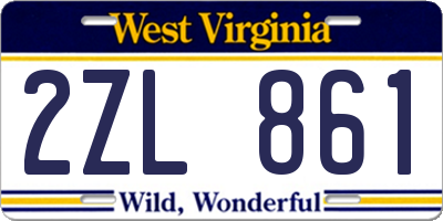 WV license plate 2ZL861