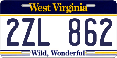 WV license plate 2ZL862