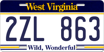 WV license plate 2ZL863