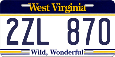 WV license plate 2ZL870