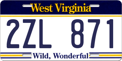 WV license plate 2ZL871