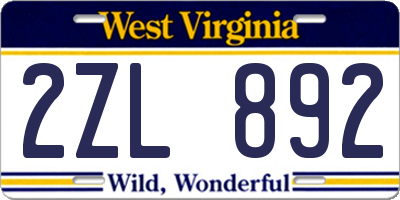 WV license plate 2ZL892