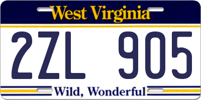 WV license plate 2ZL905