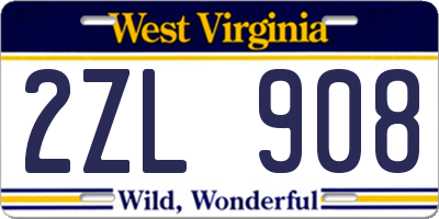 WV license plate 2ZL908