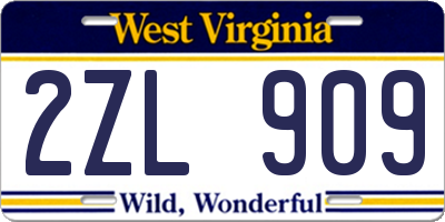 WV license plate 2ZL909