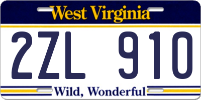 WV license plate 2ZL910