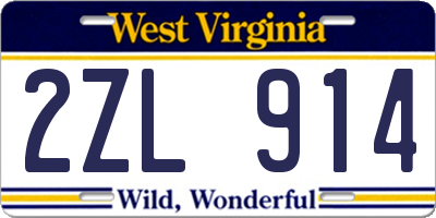 WV license plate 2ZL914