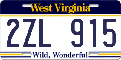 WV license plate 2ZL915