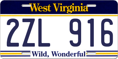 WV license plate 2ZL916