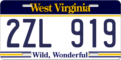 WV license plate 2ZL919