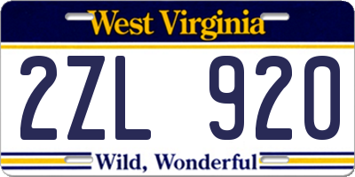 WV license plate 2ZL920