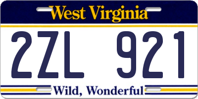 WV license plate 2ZL921