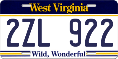 WV license plate 2ZL922