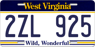WV license plate 2ZL925