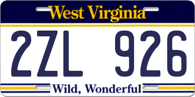 WV license plate 2ZL926