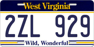 WV license plate 2ZL929
