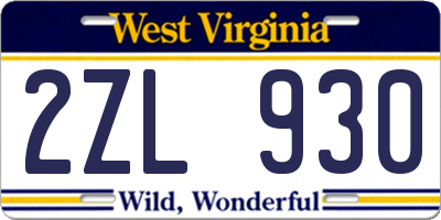 WV license plate 2ZL930