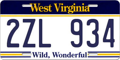 WV license plate 2ZL934