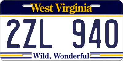 WV license plate 2ZL940
