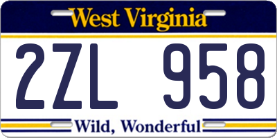 WV license plate 2ZL958