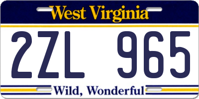 WV license plate 2ZL965