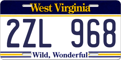 WV license plate 2ZL968