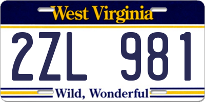 WV license plate 2ZL981