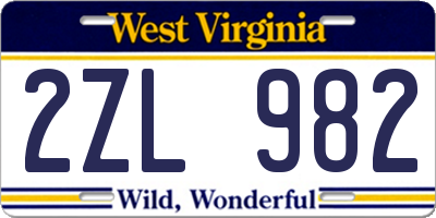 WV license plate 2ZL982