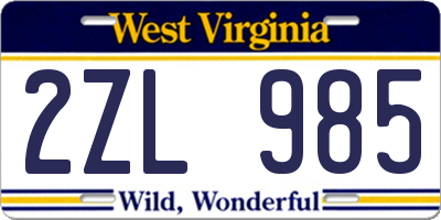 WV license plate 2ZL985