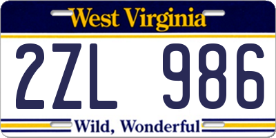 WV license plate 2ZL986
