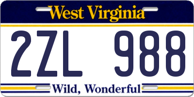 WV license plate 2ZL988
