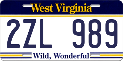 WV license plate 2ZL989