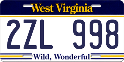 WV license plate 2ZL998