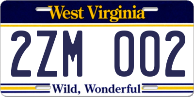 WV license plate 2ZM002