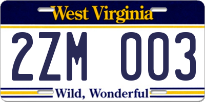 WV license plate 2ZM003