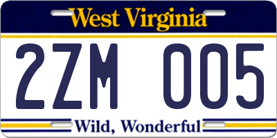 WV license plate 2ZM005