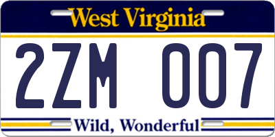WV license plate 2ZM007