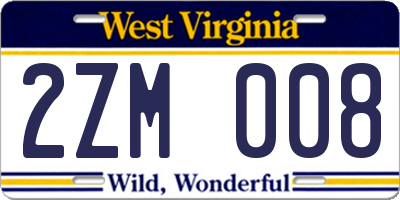 WV license plate 2ZM008