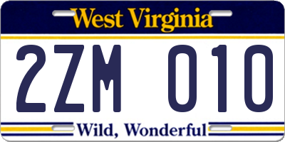 WV license plate 2ZM010